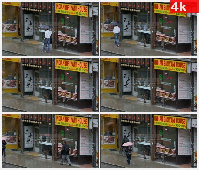 4K1211美国唐人街商店食品行人下雨高清实拍视频素材