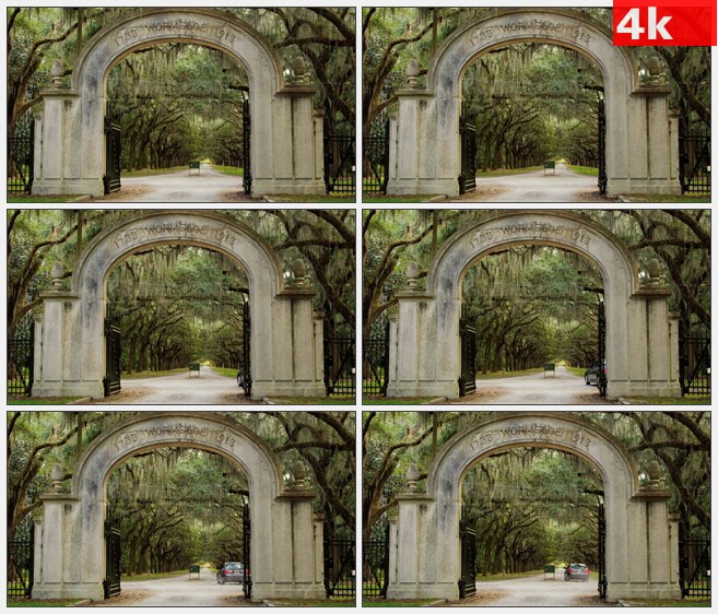 4K1213美国沃尔姆斯卢种植园的大门高清实拍视频素材
