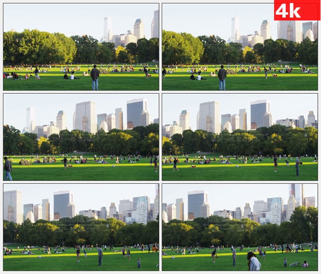 4K1215美国中央公园草地游人休闲游玩高清实拍视频素材
