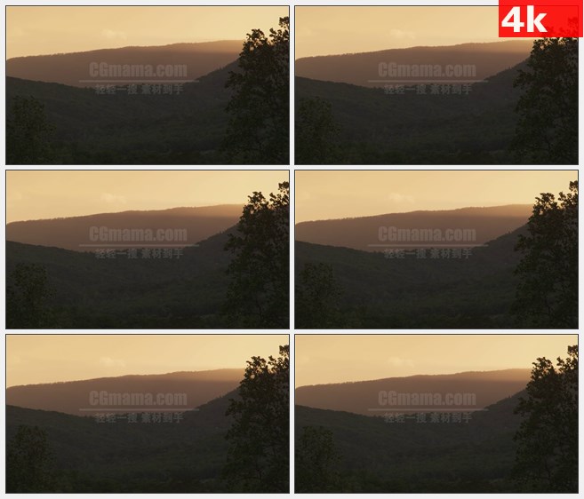 4K1226朦胧山坡远山日落风景高清实拍视频素材
