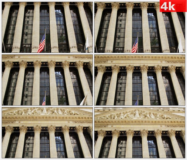 4K1272纽约证券交易所正门圆柱子高清实拍视频素材
