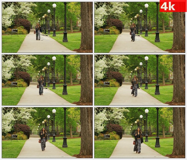 4K1281女孩散步大学校园高清实拍视频素材