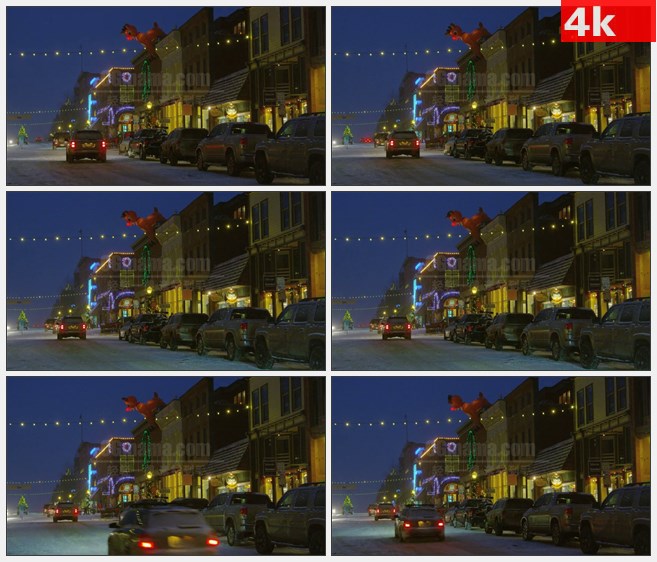 4K1287欧美街道雪景汽车高清实拍视频素材