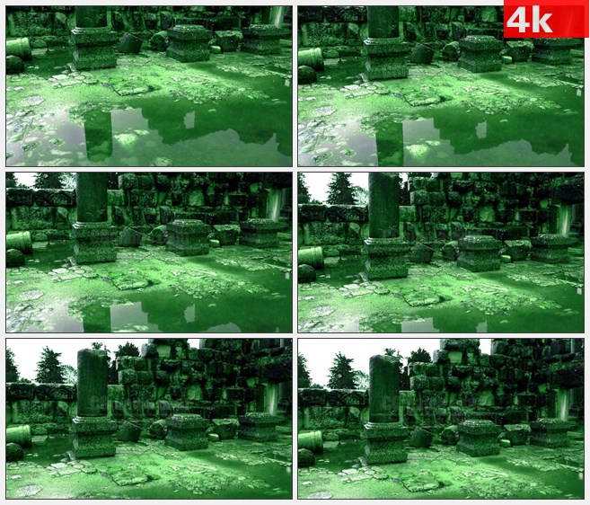 4K1292欧洲古代寺庙石头建筑遗址绿色调高清实拍视频素材