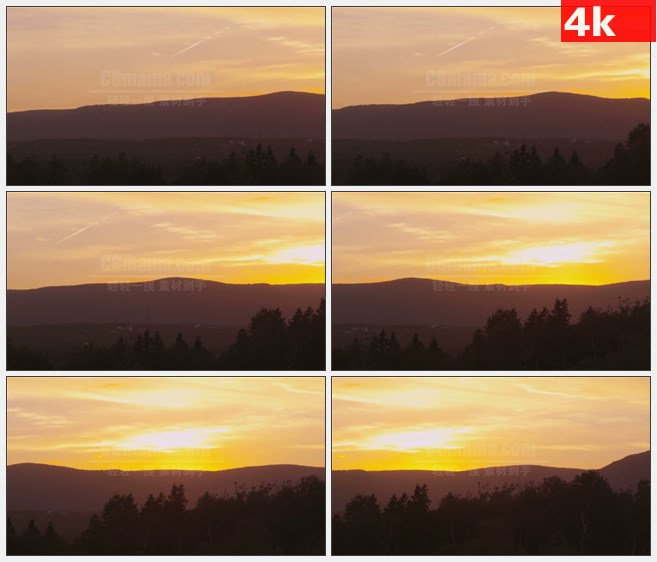 4K1301平移沿着树顶和山在日落自然美景高清实拍视频素材