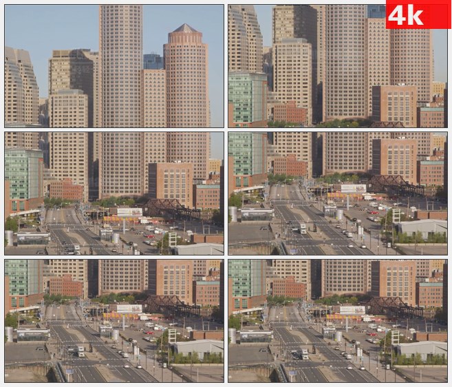 4K1313倾斜向下波士顿市中心街道房屋高清实拍视频素材