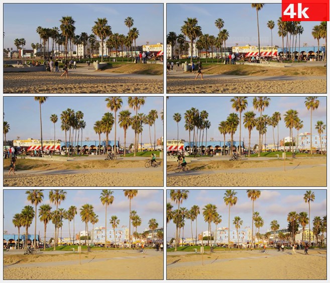 4K1429威尼斯海滩自行车路径高清实拍视频素材