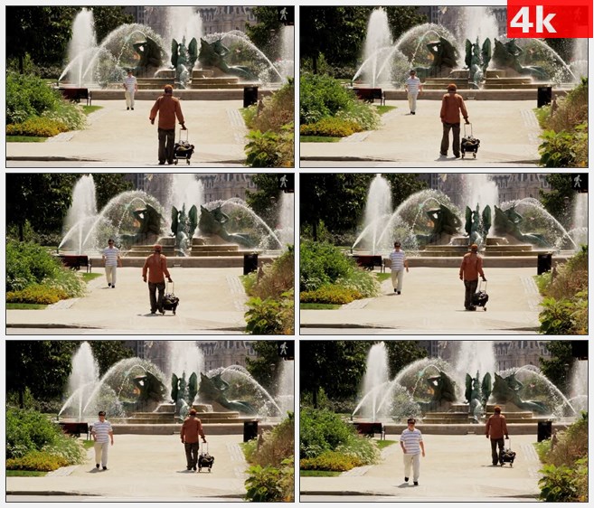 4K1337人物纪念雕塑天使喷泉高清实拍视频素材