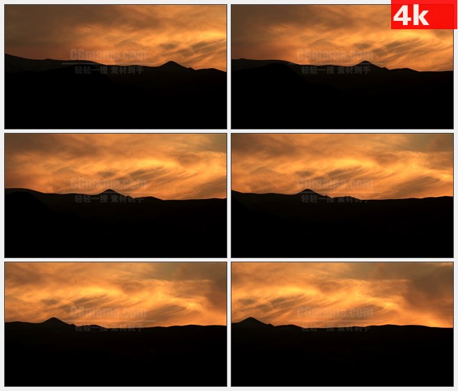 4K1361山脉落日夕阳山影高清实拍视频素材