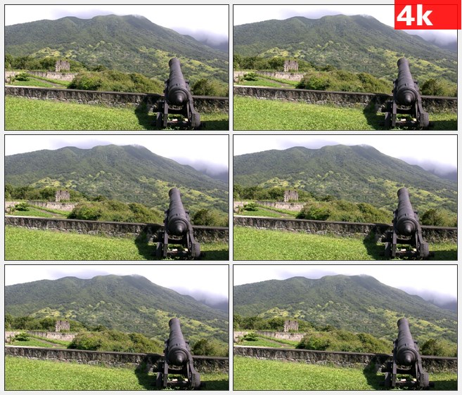 4K1368圣基茨岛硫磺山以大炮炮台景观高清实拍视频素材