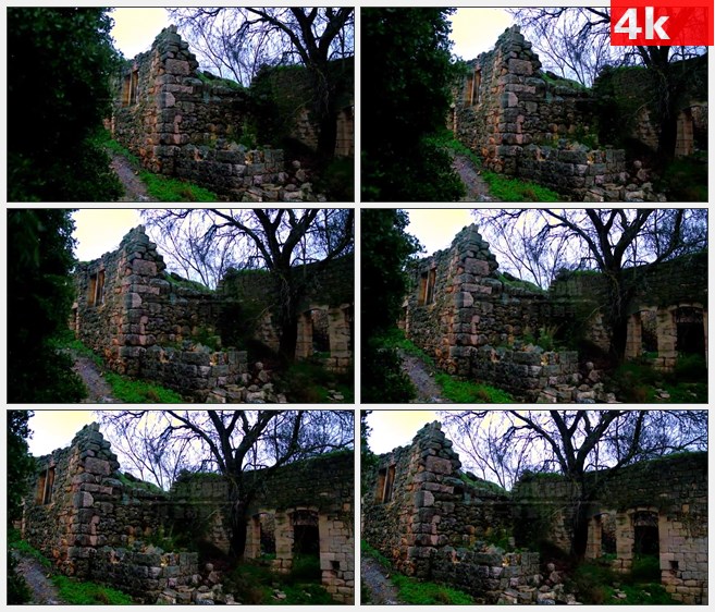 4K1372石头房子遗址高清实拍视频素材