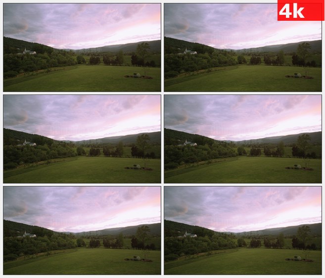 4K1408田园郊外远山草地别墅天空美景高清实拍视频素材
