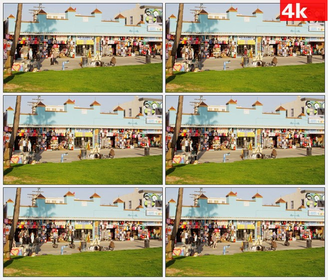 4K1427威尼斯海滩浮桥白天街景游人高清实拍视频素材