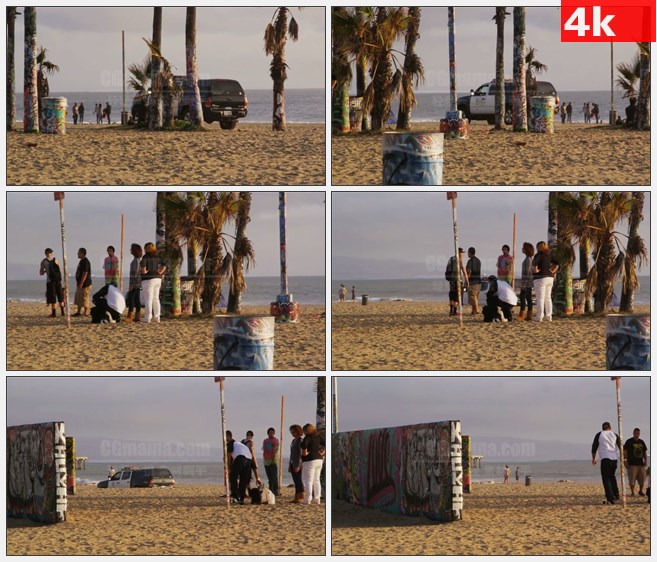 4K1428威尼斯海滩警车涂鸦汽车飞驰高清实拍视频素材