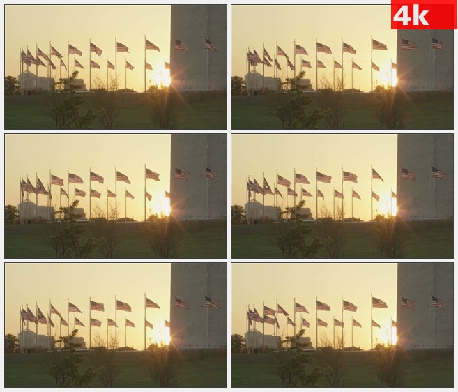 4K1435夕阳美国国旗华盛顿纪念碑高清实拍视频素材