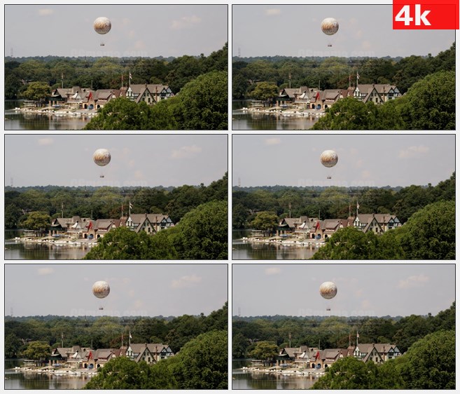 4K1439西方小镇上空热气球高清实拍视频素材