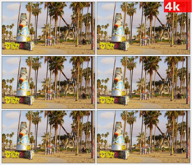 4K1447夏威夷海滩上的涂鸦和自行车道路高清实拍视频素材