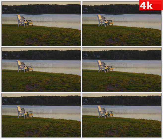 4K1457新斯科舍湖草坪椅子树林高清实拍视频素材