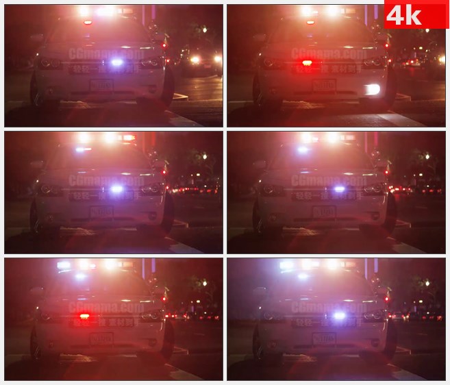 4K1490夜晚警察灯光闪烁高清实拍视频素材