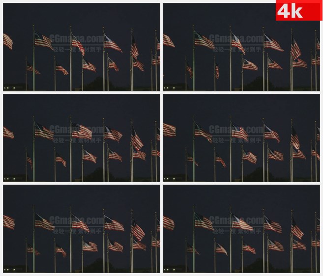 4K1493夜晚美国旗帜在半夜挥舞高清实拍视频素材