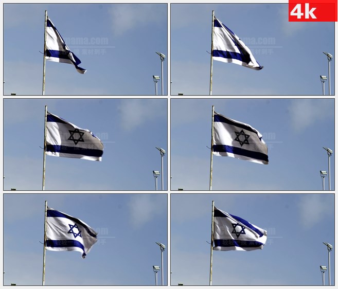 4K1512以色列国旗风中飘扬高清实拍视频素材