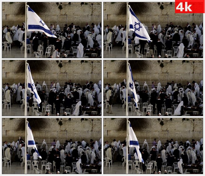 4K1513以色列国旗飘动 以色列人集会高清实拍视频素材