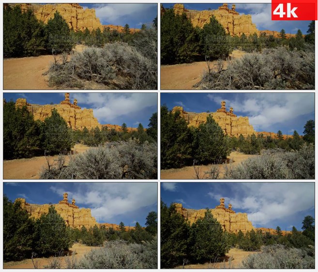 4K1517犹他州橙色的岩石高山荒漠松树灌木高清实拍视频素材