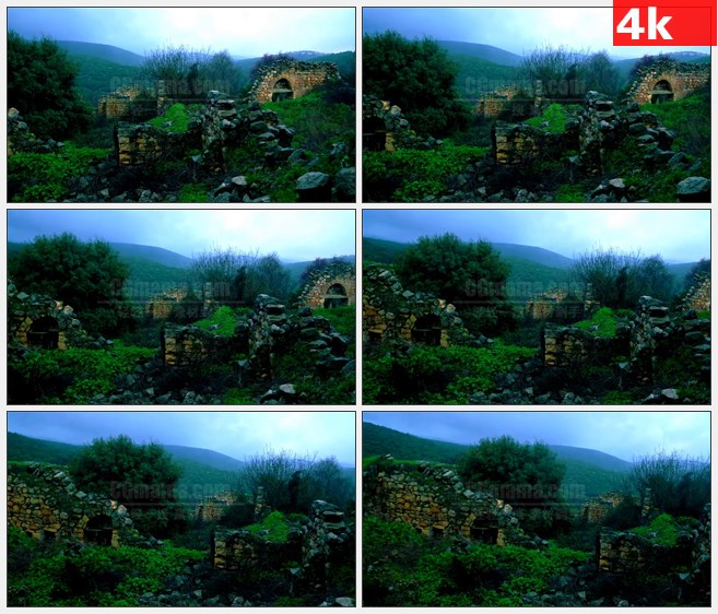 4K1531杂草丛生的废墟古建筑遗址高清实拍视频素材
