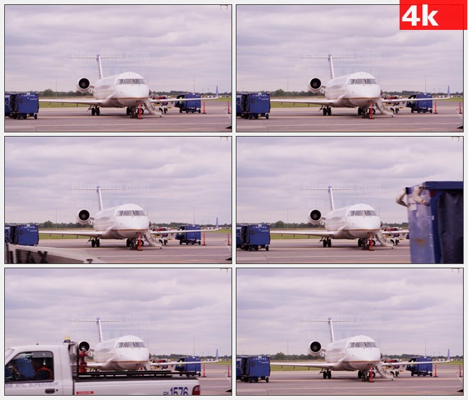 4K1537在停机坪上装载卡车飞机高清实拍视频素材