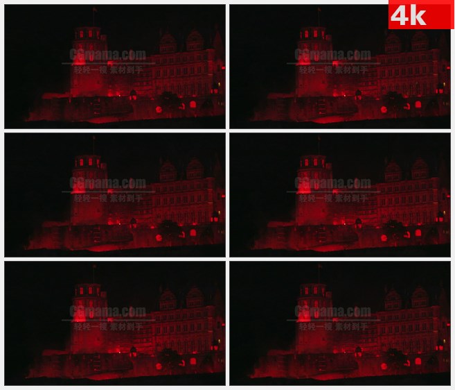 4K1542在灼热的红色光的海德堡城堡高清实拍视频素材