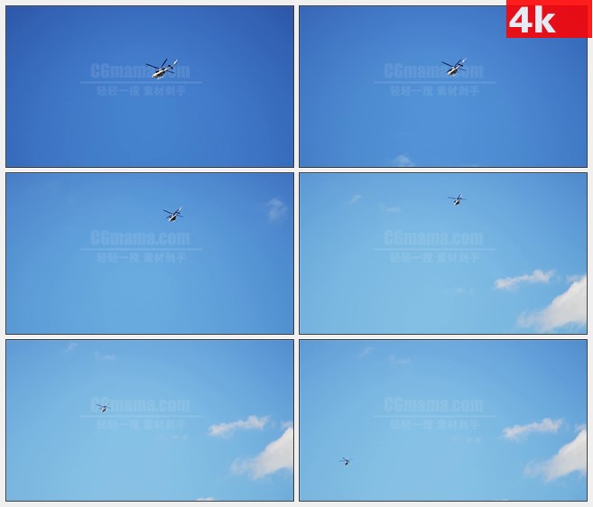 4K1543直升机飞行蓝天高清实拍视频素材