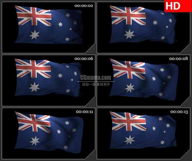 BG0812-透明通道澳大利亚国旗飘动高清led大屏视频背景素材