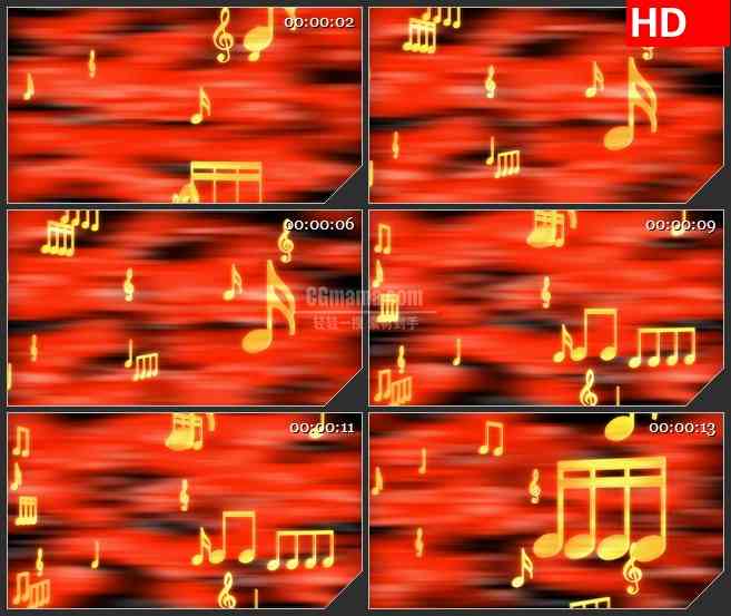 BG0969-红色背景黄色音符旋转音乐会舞蹈LED高清视频背景素材