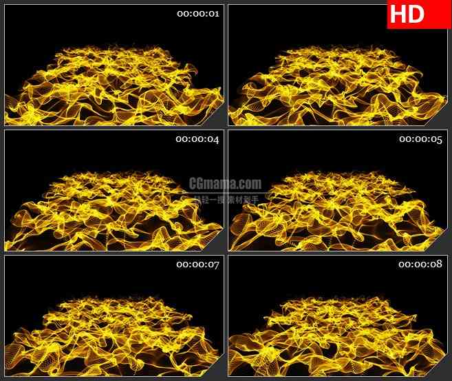 BG0982-黄色波浪粒子光效光线高清led大屏视频背景素材