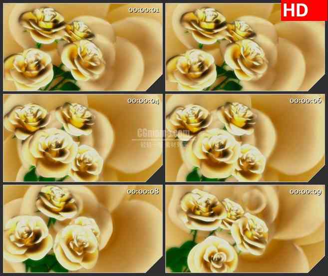 BG0997-金色玫瑰花旋转婚礼浪漫LED高清视频动态背景素材