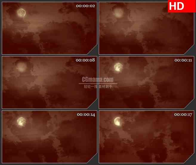 BG1076-阴暗血色天空云遮月LED背景高清视频素材