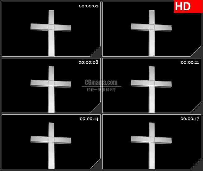 BG1092-金属三维立体十字架旋转透明通道黑背景LED高清视频背景素材