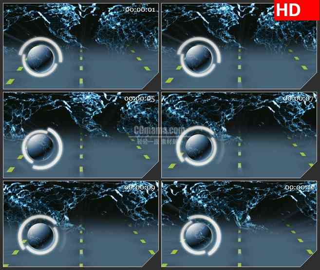 BG1101-蓝色世界版图三维地球旋转标线运动新闻LED高清视频背景素材