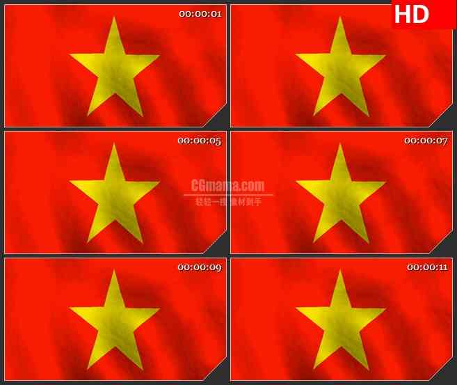 BG1173-黄色五角星三维越南国旗动态LED高清视频背景素材