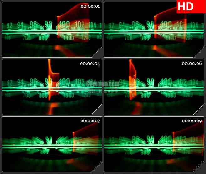 BG1197-绿色广播频道红色音波运动动态LED高清视频背景素材