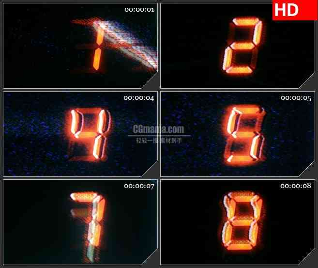 BG1212-视频静态电子橙色数字倒计时动态LED高清视频背景素材