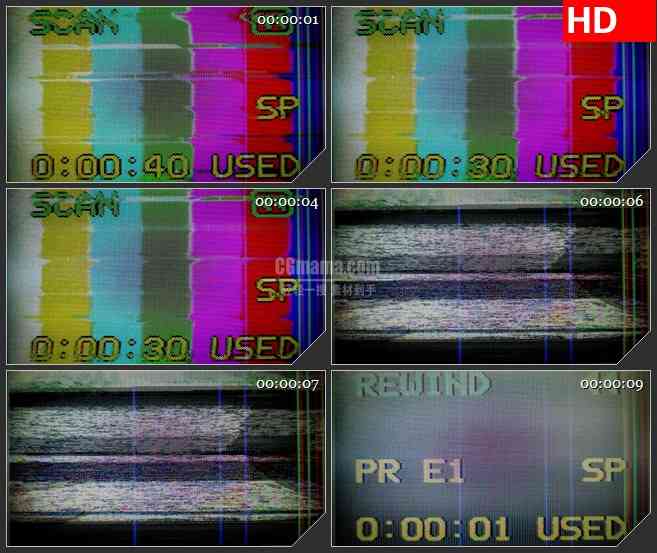 BG1242-VCR彩条燥波变黑白动态LED高清视频背景素材