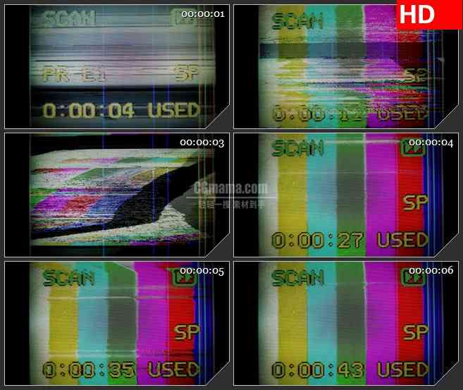 BG1243-VCR复古的颜色条变换信号燥波干扰动态LED高清视频背景素材