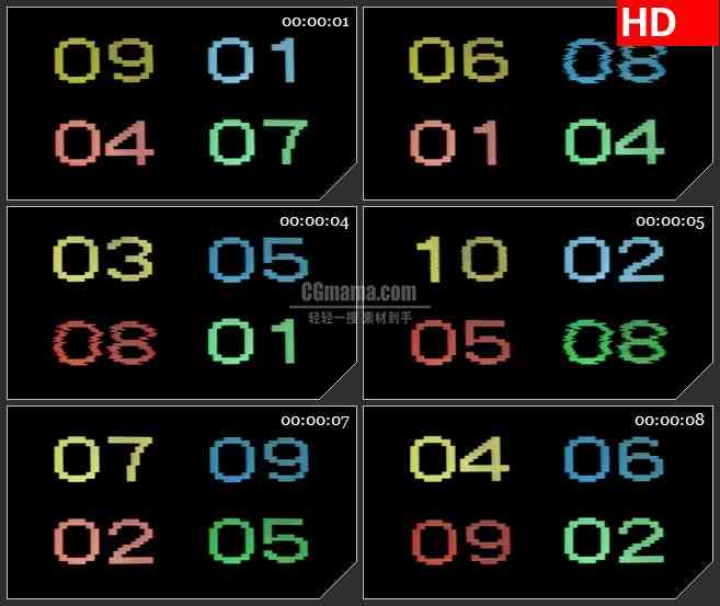 BG1246-彩色电子电视数字倒计时动态LED高清视频背景素材