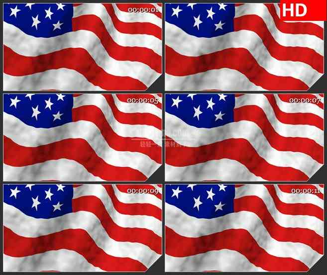 BG1301-美国国旗星条旗波浪飘动动态LED高清视频背景素材