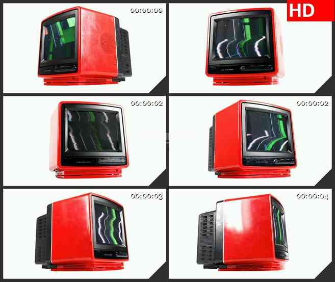 BG1317-三维动画红色电视躁波干扰屏幕旋转动态LED高清视频背景素材