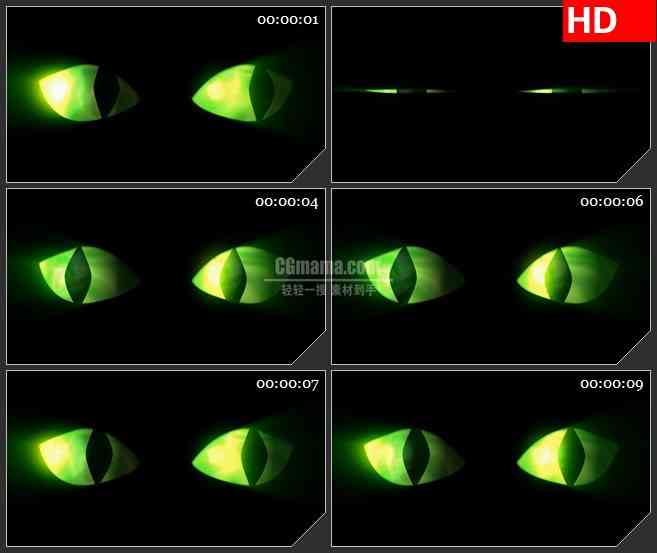 BG1480绿色猫眼睛黑暗中的幽灵光芒动态LED高清视频背景素材