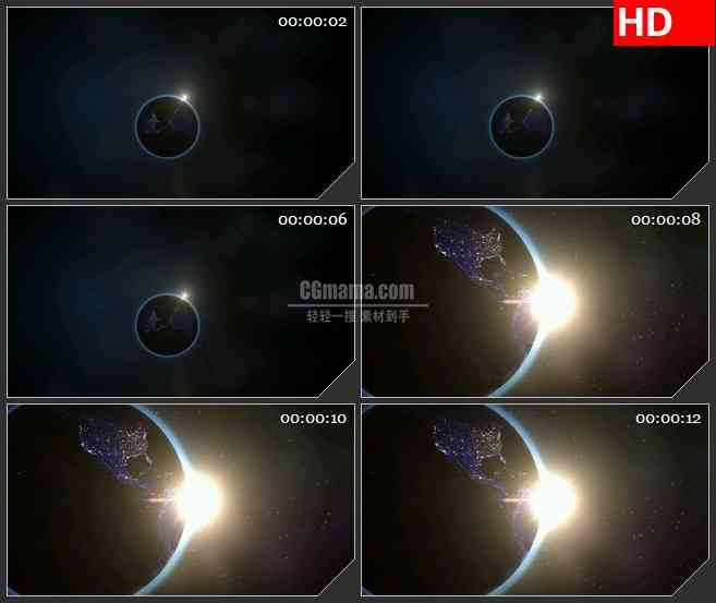 BG1516太阳光芒照耀地球旋转三维动画动态LED高清视频背景素材