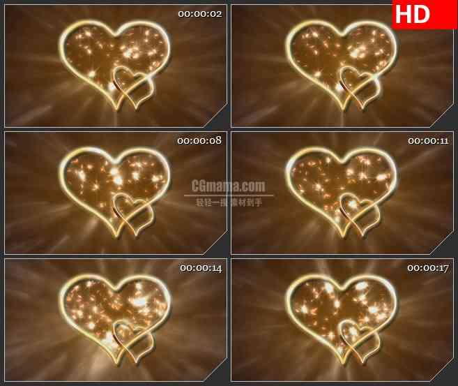 BG1567爱情浪漫金色心形花瓣光芒动态LED高清视频背景素材