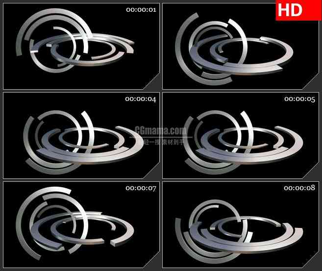 BG1628高清金属圆环旋转特效合成透明视频素材